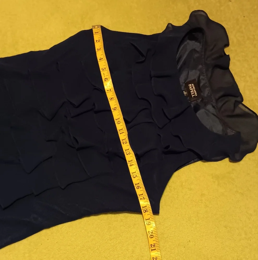 Adrianna Papell Women Ruffle Sleeveless Dress‎ Navy Blue Sz10